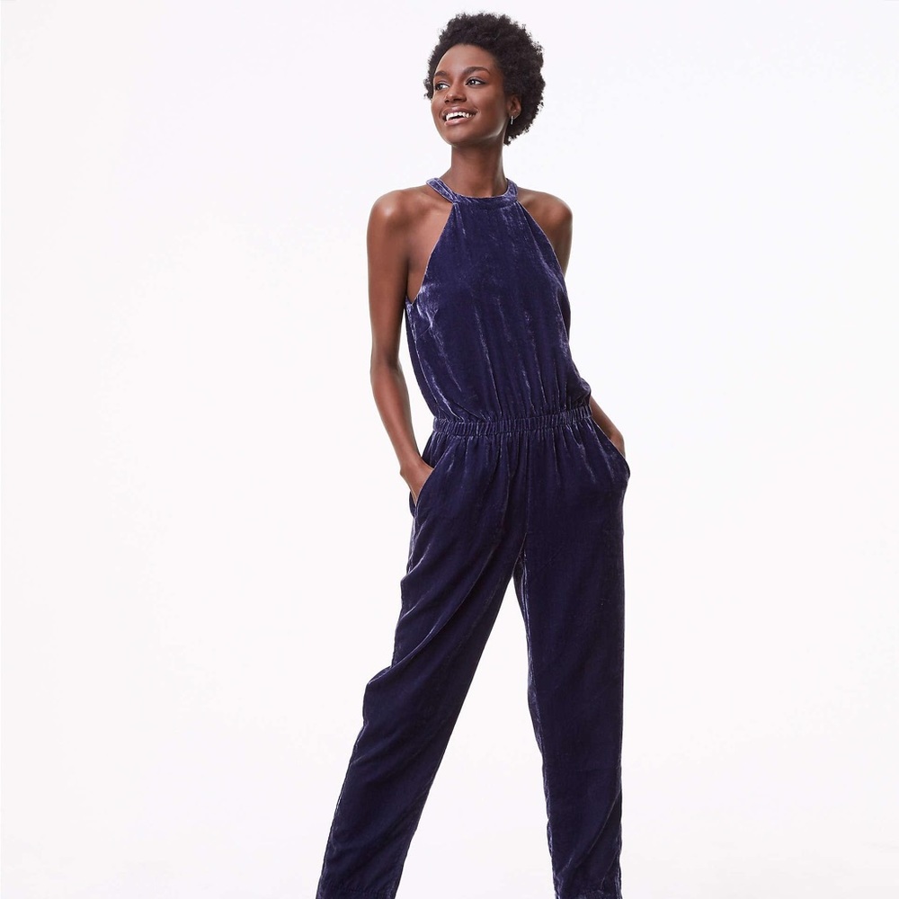 LOFT Crushed Velvet Halter Jumpsuit